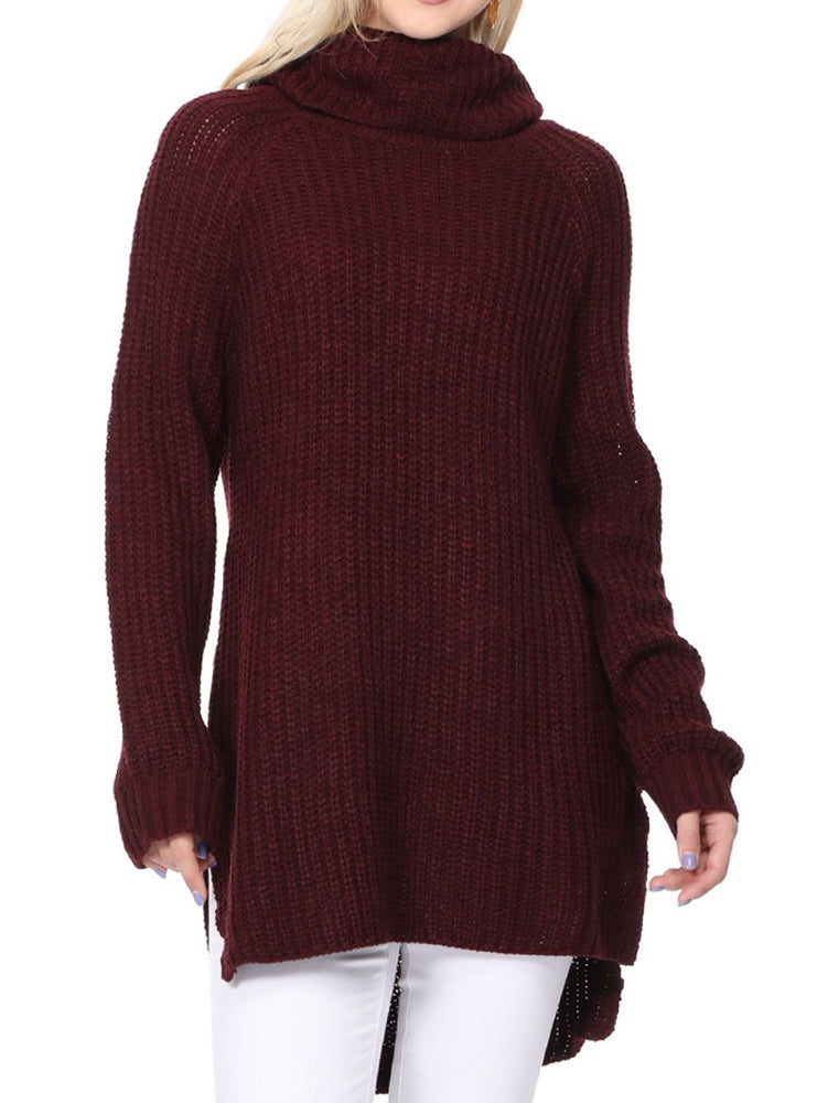 YEMAK Women's Casual Textured Long Sleeve Turtleneck Pullover Tunic Sweater MK3660 (S-L)