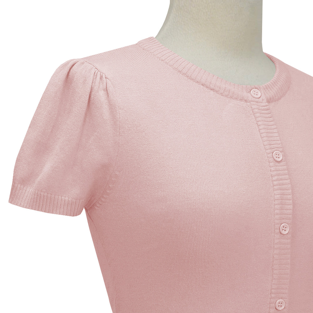 YEMAK Women's Cropped Bolero Button Down Short Sleeve Cardigan Sweater CB0536 (S-L)