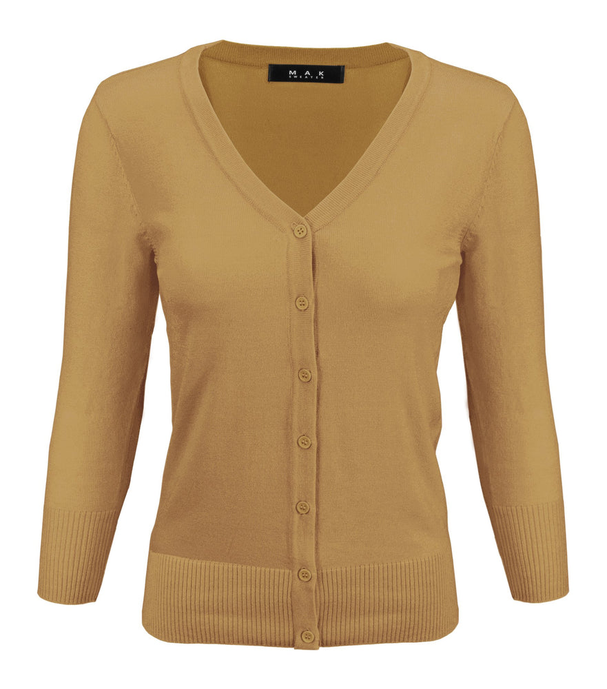 KaLI_store Women Sweater Women's Button Down Vee Neck Long Sleeve Rib Knit  Cardigan Sweaters Yellow,M
