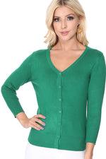YEMAK Women's 3/4 Sleeve V-Neck Button Down Cardigan Sweater CO078 (S-L) Color Option (2 of 2)