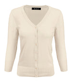 YEMAK Women's 3/4 Sleeve V-Neck Button Down Cardigan Sweater CO078 (S-L) Color Option (1 of 2)