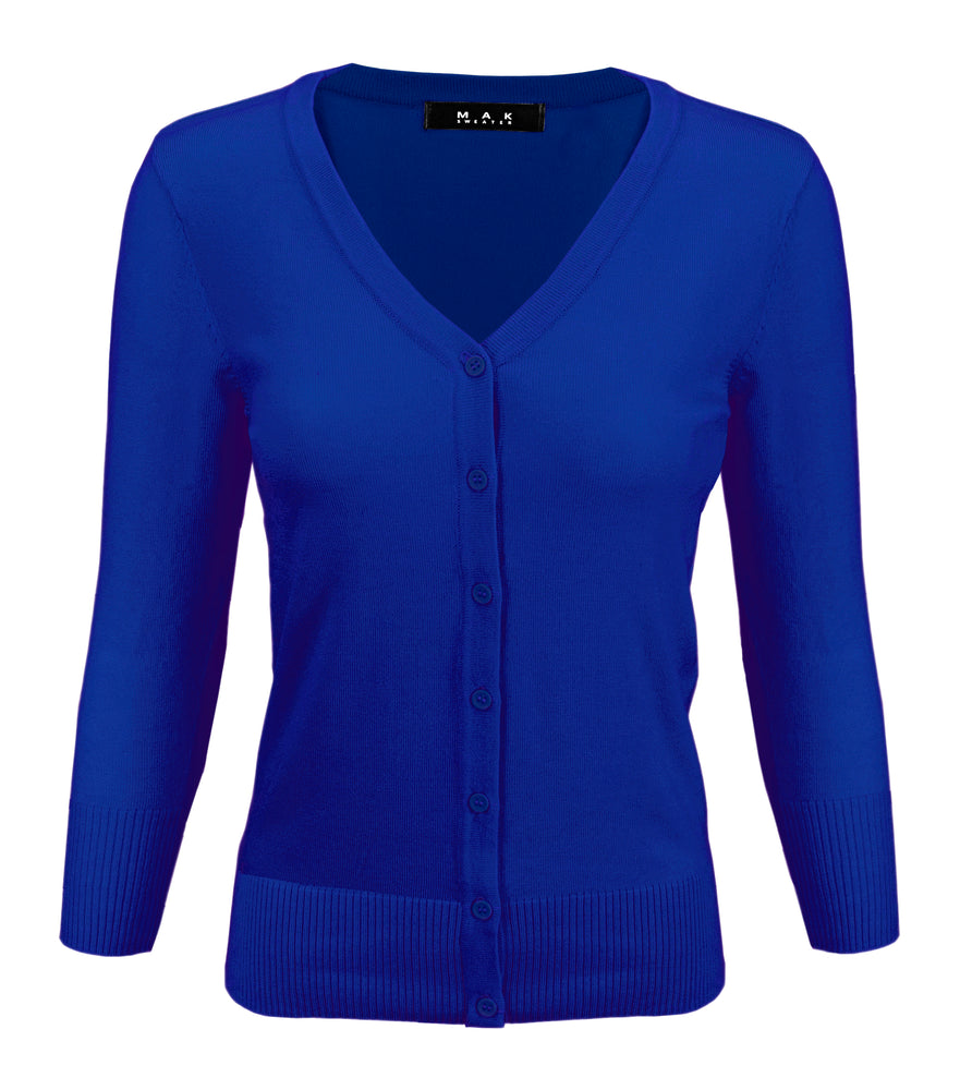 YEMAK Women's 3/4 Sleeve V-Neck Button Down Cardigan Sweater CO078 (S-L) Color Option (2 of 2)