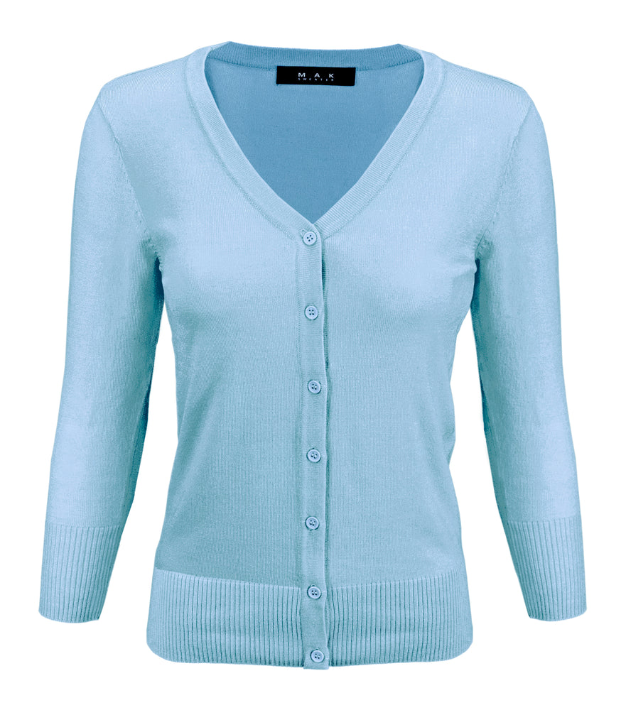 YEMAK Women's 3/4 Sleeve V-Neck Button Down Cardigan Sweater CO078 (S-L) Color Option (1 of 2)