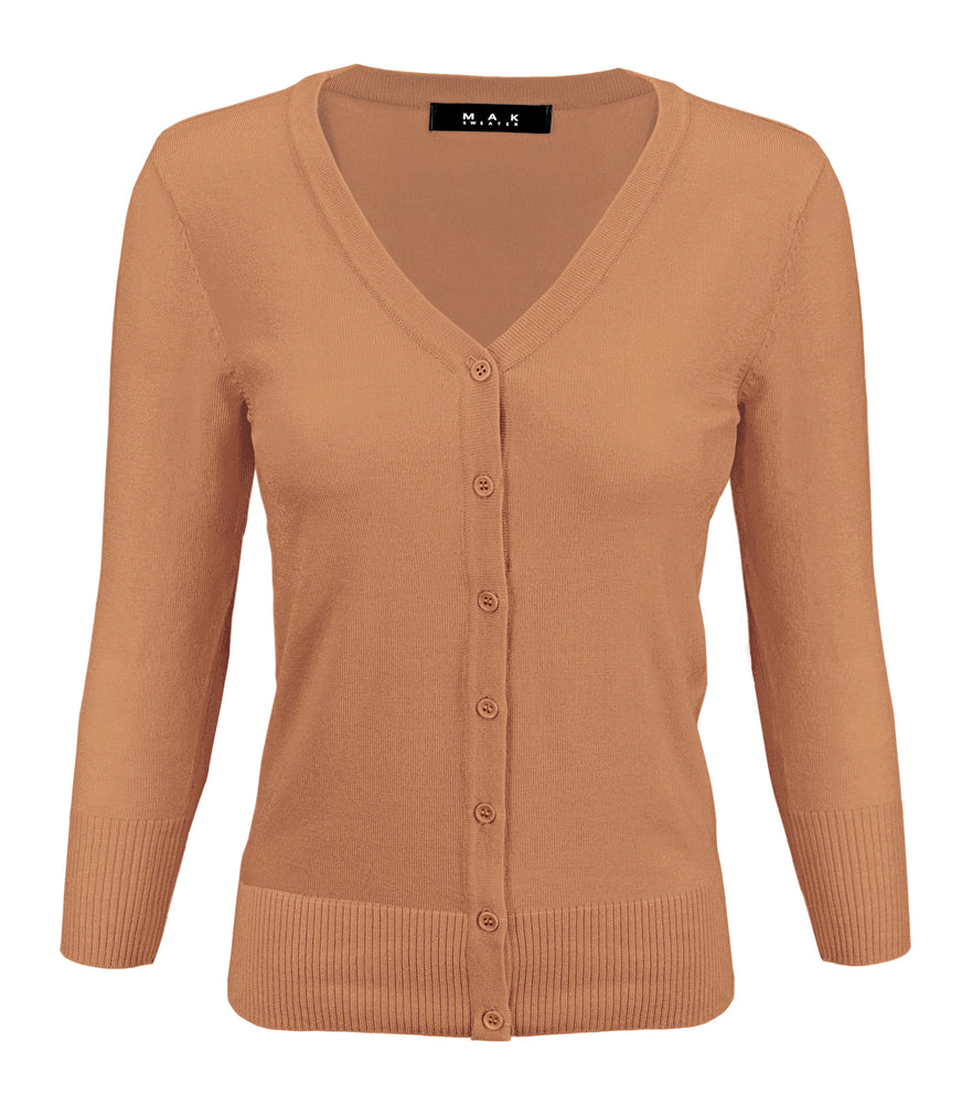 YEMAK Women's 3/4 Sleeve V-Neck Cardigan Sweater CO078PL (1X-3X) PLUS size Option (1 of 2)