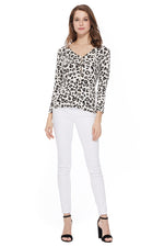 YEMAK Women's Leopard Pattern 3/4 Sleeve V-Neck Button Down Knit Sweater Cardigan CO078LEO (S-XL)