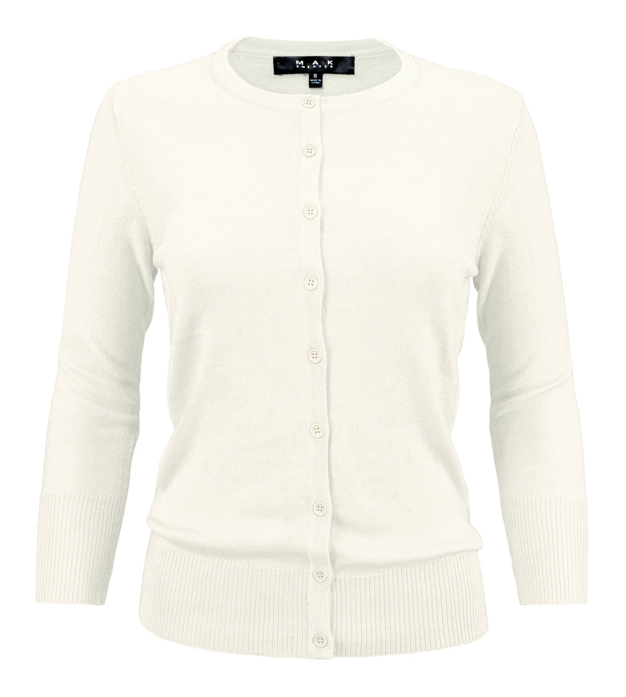 Crew Neck Button Down Knit Cardigan Vintage Inspired for Women | YEMAK