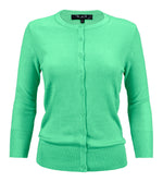YEMAK Women's 3/4 Sleeve Crewneck Button Down Cardigan Sweater CO079 (S-L) Color Option (2 of 2)