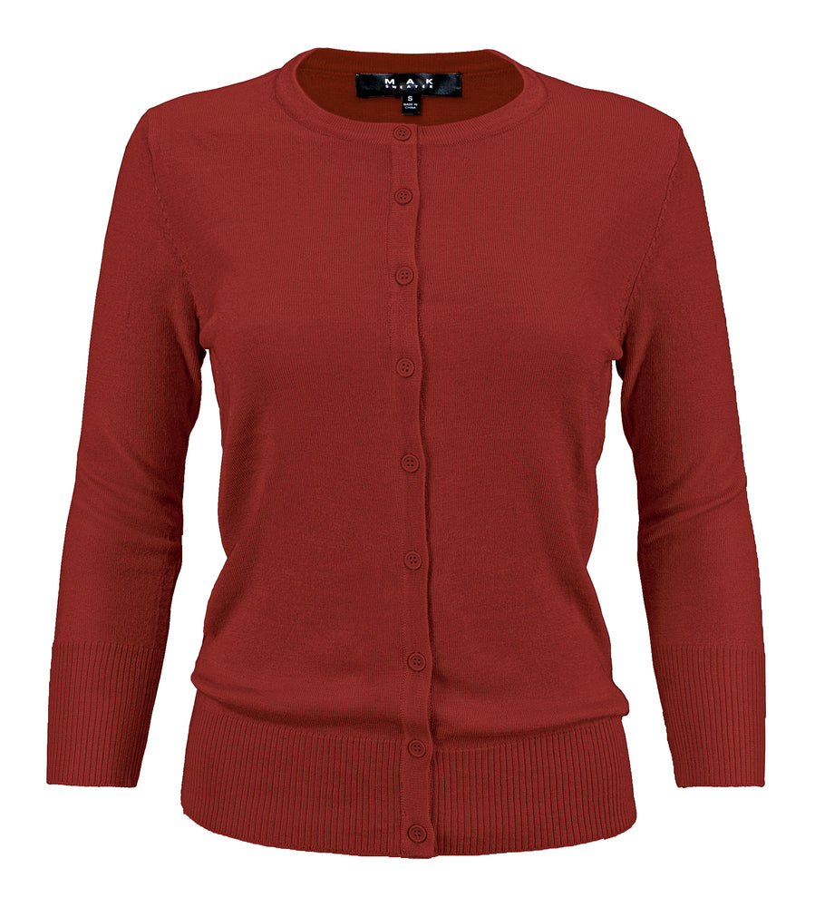 YEMAK Women's 3/4 Sleeve Crewneck Cardigan Sweater CO079PL PLUS size (1X-3X) Color (1 of 2)