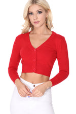 YEMAK Women's Cropped 3/4 Sleeves Cardigan Sweater CO129(S-XL) Color Option (1 of 2)