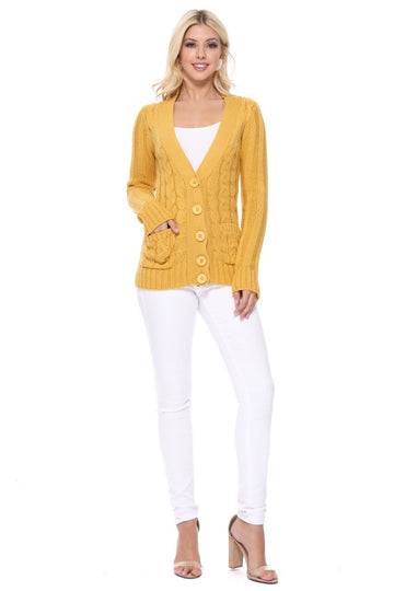 J. JILL small women's mustard brown cardigan cable knit open front 3/4  sleeves