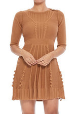 Lovely Pompom Decorated Cabel Vintage above Knee-Length Sweater Dress HB3137 - Sweater Dress