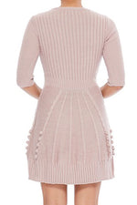 Lovely Pompom Decorated Cabel Vintage above Knee-Length Sweater Dress HB3137 - Sweater Dress