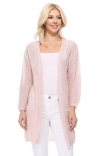 Yemak Women's Long Sleeve Knitted Open-Front Summer Sweater Cardigan with Pockets HK8072 (S/M - M/L)