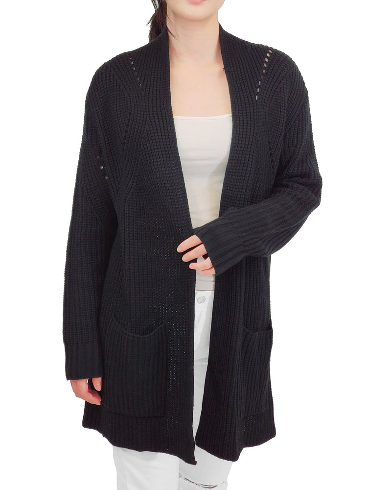 Women's Stylish Drape Long Sleeve Sweater Cardigan Jacket with Two Pockets HK8189