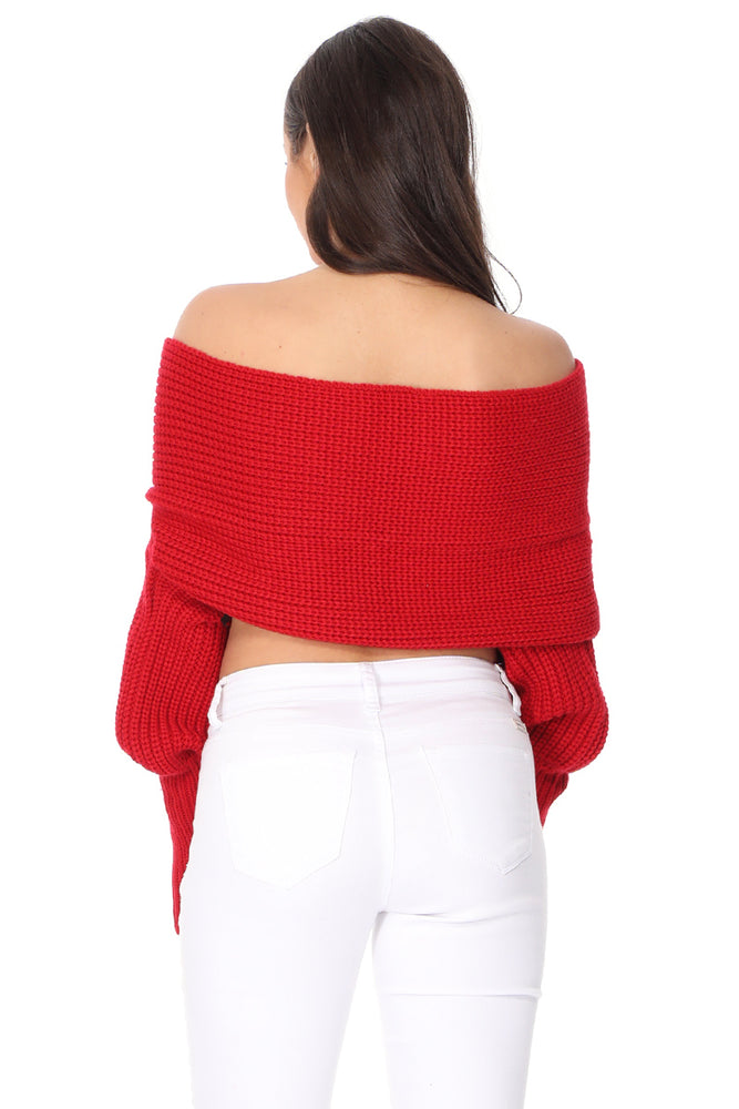 YEMAK Sexy Off The Shoulder Long Sleeve Wrap Sweater Shawl With Sleeve