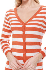 Yemak Women's 3/4 Sleeve V-Neck Stripe Sweater Cardigan MK3078