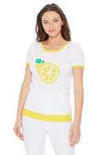 YEMAK Women's Short Sleeve Crewneck Lemon Print Casual T-Shirt Sweater MK32001 (S-L)