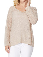 YEMAK Women's Casual Sweatshirt V Neck Long Sleeve Knit Top Loose Pullover Summer Sweater MK3392 (S-L)