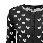 YEMAK Women's Cute Cat Pattern 3/4 Sleeve Button Down Stylish Cardigan Sweater MK3466