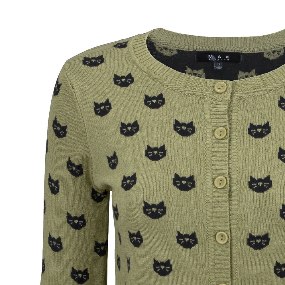 Cute Cat Patterned 3/4 Sleeve Button Down Stylish Cardigan
