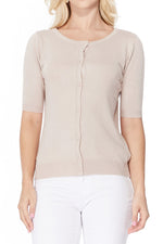 YEMAK Women's Short Sleeve Crewneck Button Down Casual Soft Cardigan Sweater MK3467 (S-L)