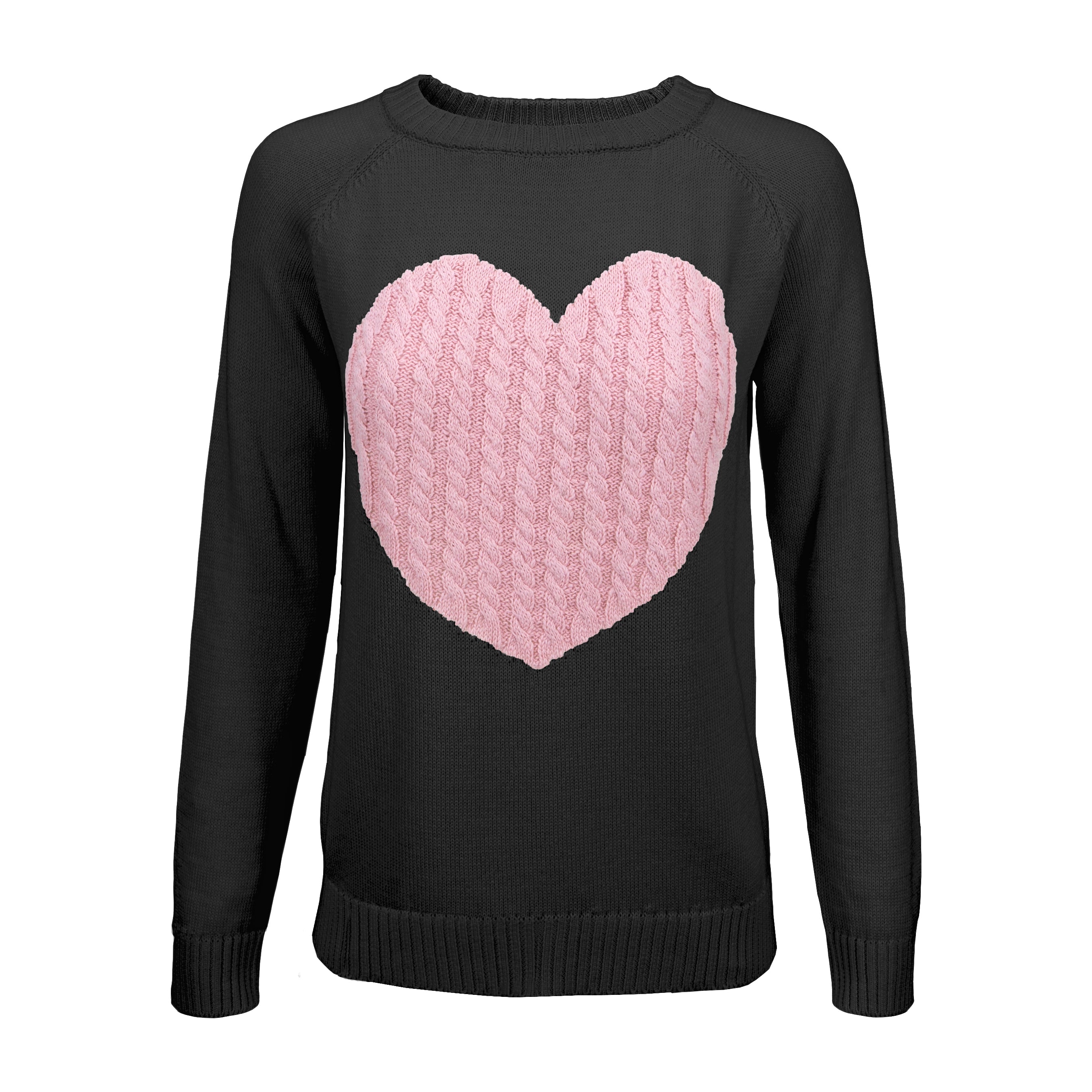 YEMAK Women's Long Sleeve Crewneck Cute Heart Cable Knit Pullover Sweater  MK3506 (S-L)