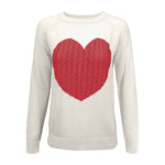 Womens Love Heart Rounded Neck Long Sleeve Warm Pullover Sweater MK3506 - Pullover Sweater