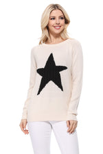 YEMAK Women's Pullover Sweater Long Sleeve Crewneck Cute Star Cable Knit MK3506 STAR (S-L)