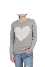 YEMAK Women's Long Sleeve Crewneck Cute Heart Cable Knit Pullover Sweater MK3506 (S-L)