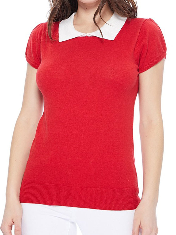 Classic Collar Short Sleeves Stretchy Fabric Casual Pullover Sweater MK3591 - Pullover
