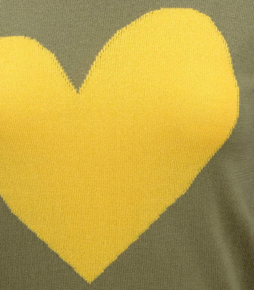 Love Heart Chenille Round Neck 3/4 Sleeve Sweater | YEMAK