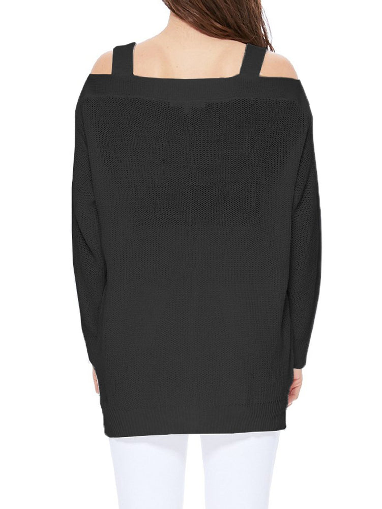 Long Sleeves Cold Shoulder Hip Length Stylish Casual Pullover Sweater MK3631 - Pullover