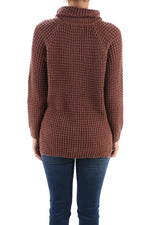 YEMAK Women's Cowl Neck High Low Hem Side Slit Pop-Corn Knit Casual Loose Oversized Tunic Sweater MK3650 (S-L)