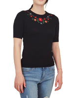 YEMAK Women's Daisy Flower Embroidered Crewneck Casual Knit Pullover Sweater MK3664EMBO (S-L)