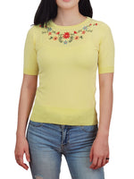 YEMAK Women's Daisy Flower Embroidered Crewneck Casual Knit Pullover Sweater MK3664EMBO (S-L)