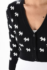 YEMAK Women's Cropped Cute Dog Patterned 3/4 Sleeve Button Down Cardigan Sweater MK3672 (S-L)