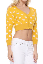 YEMAK Women's Cropped Cute Dog Patterned 3/4 Sleeve Button Down Cardigan Sweater MK3672 (S-L)