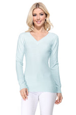 YEMAK Women's Long Sleeve V-Neck Basic Soft Knit T-Shirt Pullover Sweater MK5501 (S-XL)