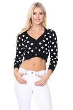 YEMAK Women's 3/4 Sleeve V-Neck Polka Dot Cropped Bolero Sweater Cardigan MK8213 (S-L)