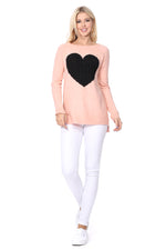 YEMAK Women's Pullover Sweater Long Sleeve Crewneck Heart Knitted Top Sweaters MK8236 (S-L)