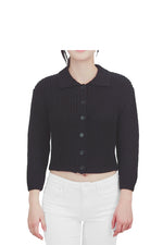 Yemak Women's 3/4 Sleeve Button Down Collar Sweater Cardigan Kinitted Jacket MK8281