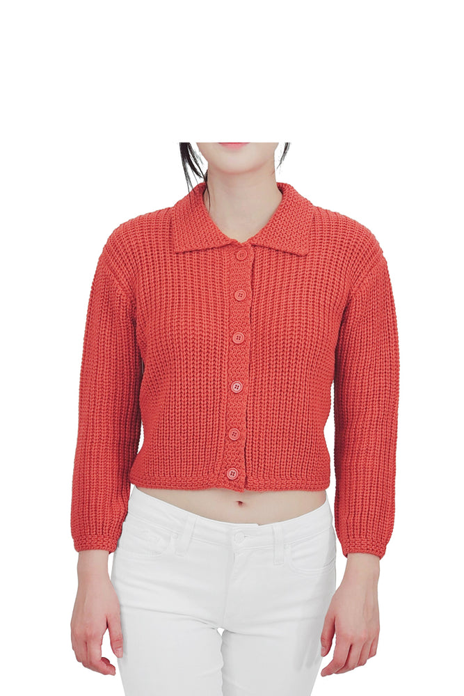 Yemak Women's 3/4 Sleeve Button Down Collar Sweater Cardigan Knitted Jacket MK8281