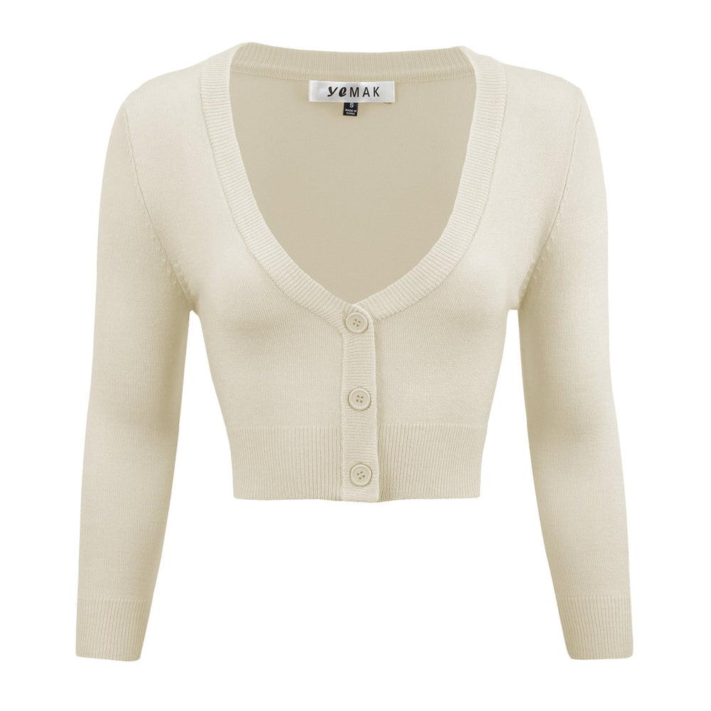 Cropped 3/4 Sleeves Vintage 1 Option Cardigan Sweater | YEMAK Inspired