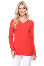 YEMAK Women's Long Sleeve V-Neck Basic Soft Knit T-Shirt Pullover Sweater MK5501 (S-XL)