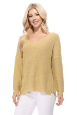 YEMAK Women's Long Sleeve V-Neck Back Cutout Casual Knit Pullover Summer Sweater MK8144