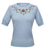 Daisy Embroidered Sweater Pullover Vintage Inspired S-L Pinup by Mak 3664EMBO(S-L) - Pullover