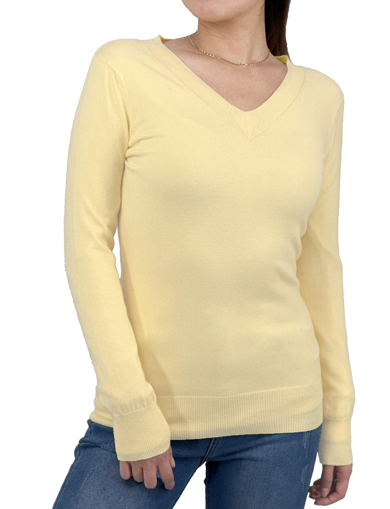 YEMAK Women's Long Sleeve V-Neck Basic Soft Knit T-Shirt Pullover Sweater MK5501 (S-XL)