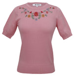 Daisy Embroidered Sweater Pullover Vintage Inspired S-L Pinup by Mak 3664EMBO(S-L) - Pullover